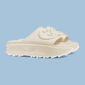 NIB Gucci Interlocking G off white rubber platform slingback sandals IT 38/ US 8